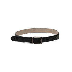PERSAMAN NEW YORK Black/Cream Made In Italy Leather Faux Croc Reversible Belt